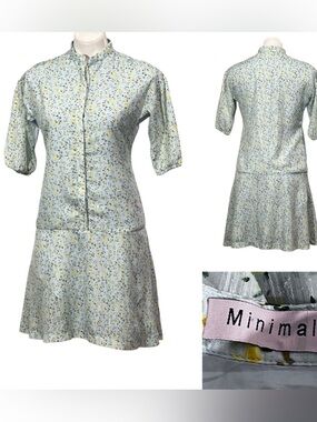 Minimal dress sz 12 Light Blue Floral drop waist Button-Front casual summer